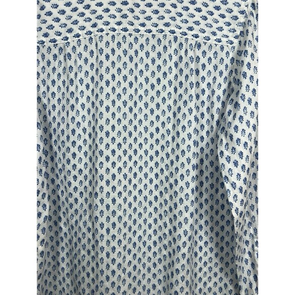 LL Bean Button Up Shirt Womens Medium White Blue Flowers Long Sleeve 100% Linen - Picture 15 of 16